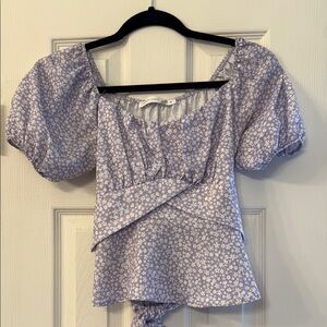Altar'd State Purple Asymmetrical Puff Sleeve Peplum Blouse